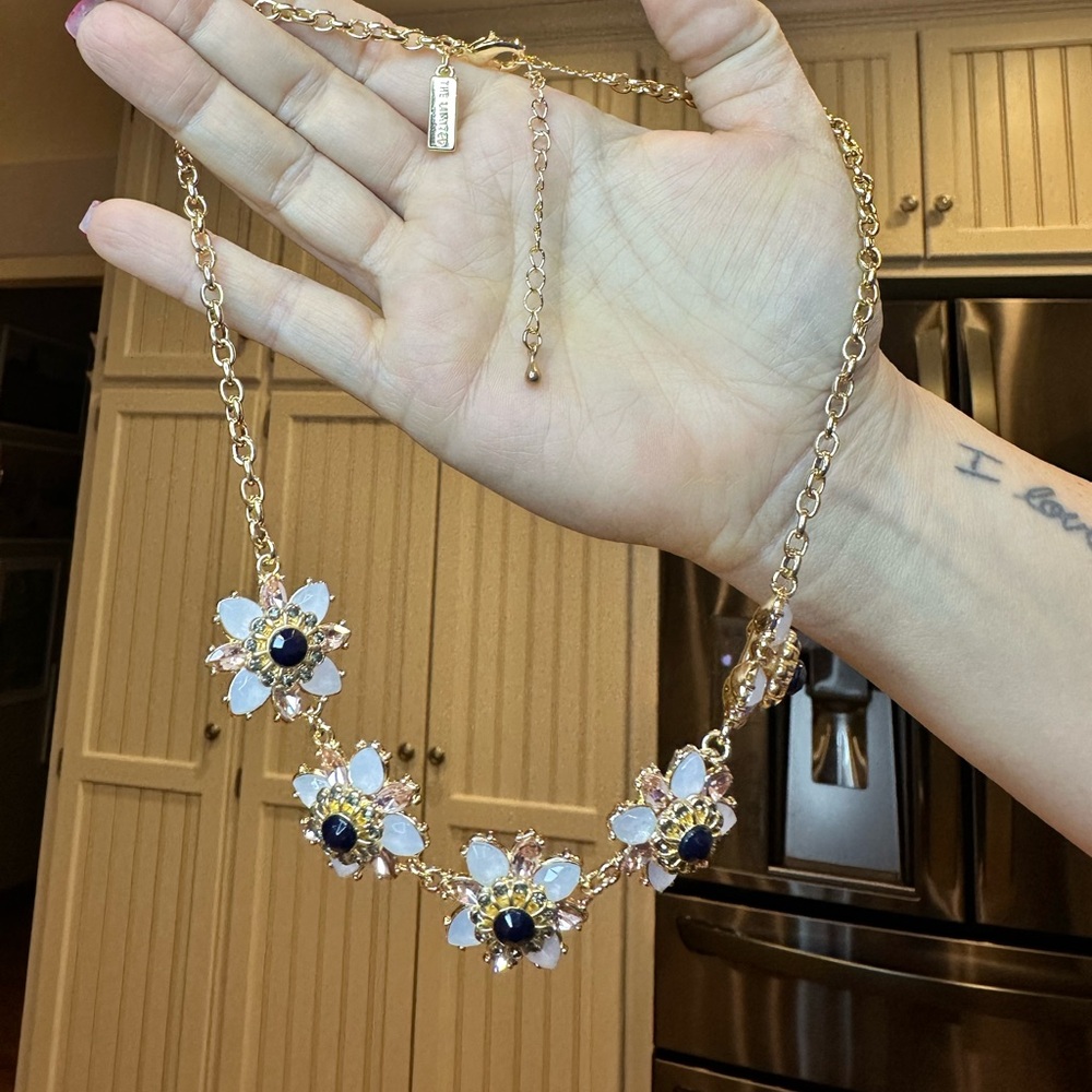 The Limited Gold Necklace with Floral Navy, White, and Yellow Accents